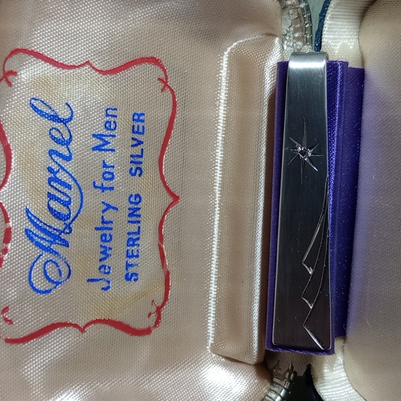 Vtg Marvel Sterling Hand Engraved Cufflink & Tie Bar Set - Picture 3 of 8